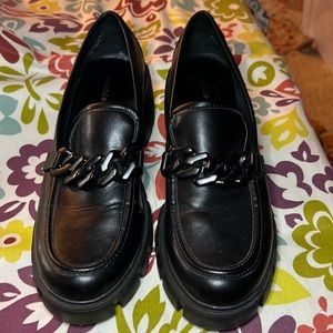 Steve Madden Girl platform Hoxtoon black loafers with black chain